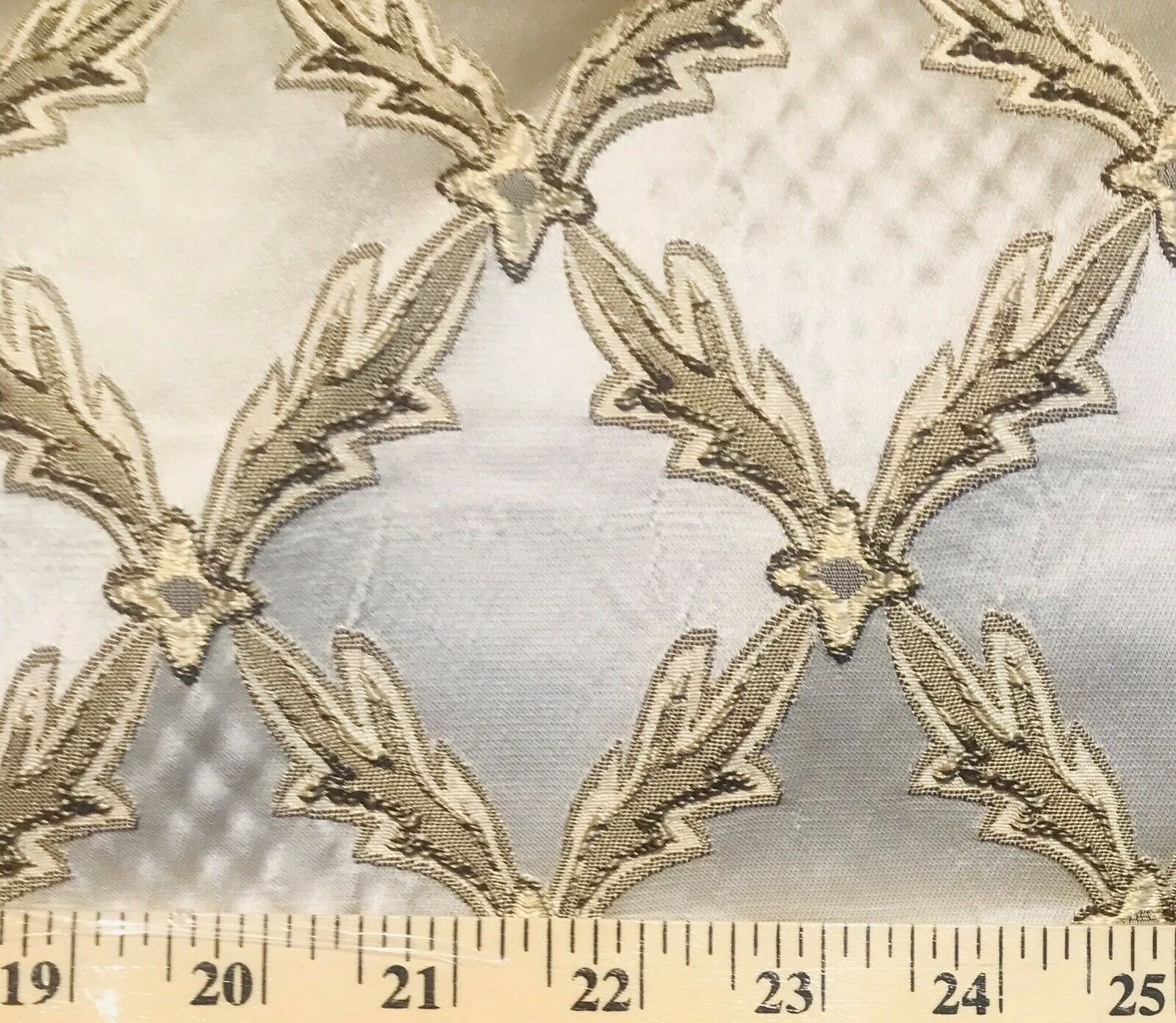 Lady Cadence Italian Brocade Diamond Satin Fabric Ivory Gold Upholstery LLPBI0003