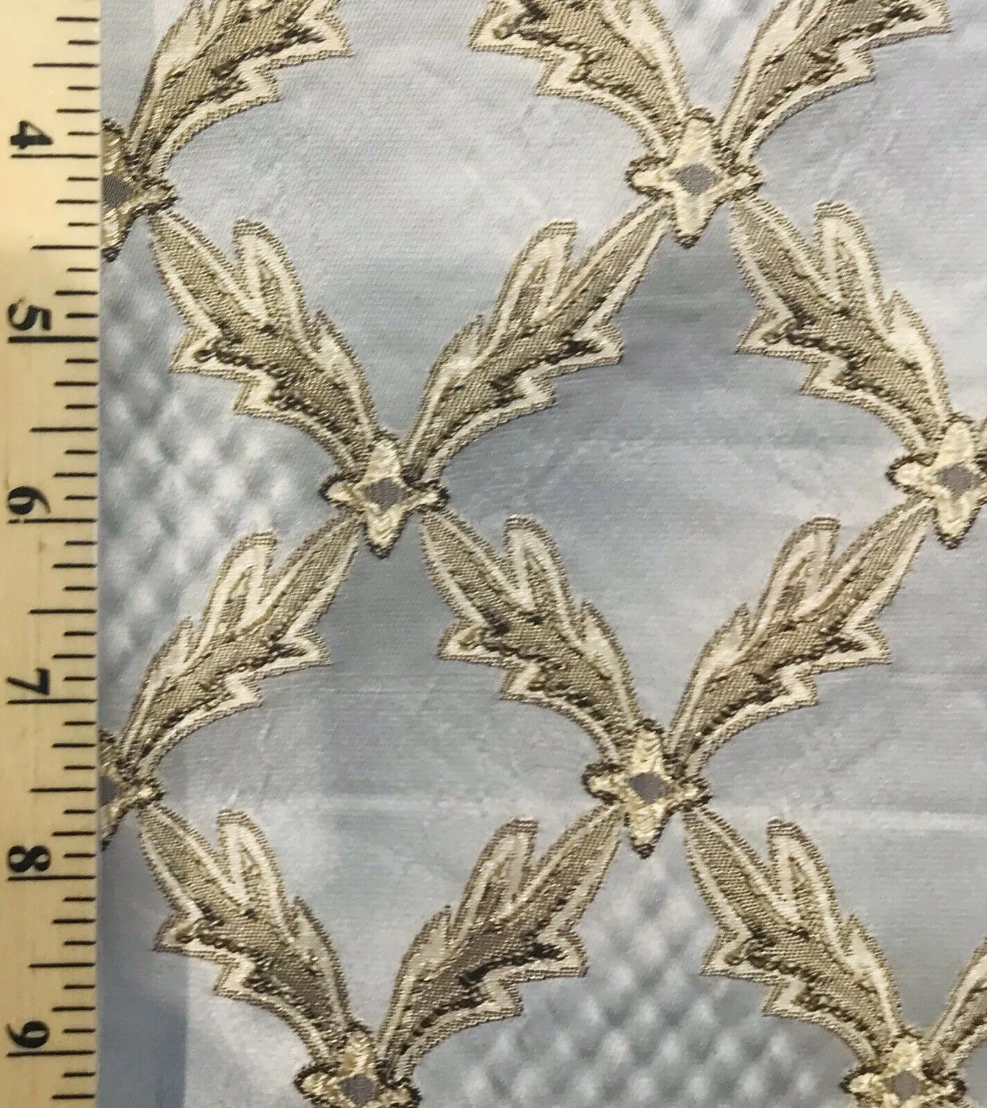 Lady Cadence Italian Brocade Diamond Satin Fabric Ivory Gold Upholstery LLPBI0003