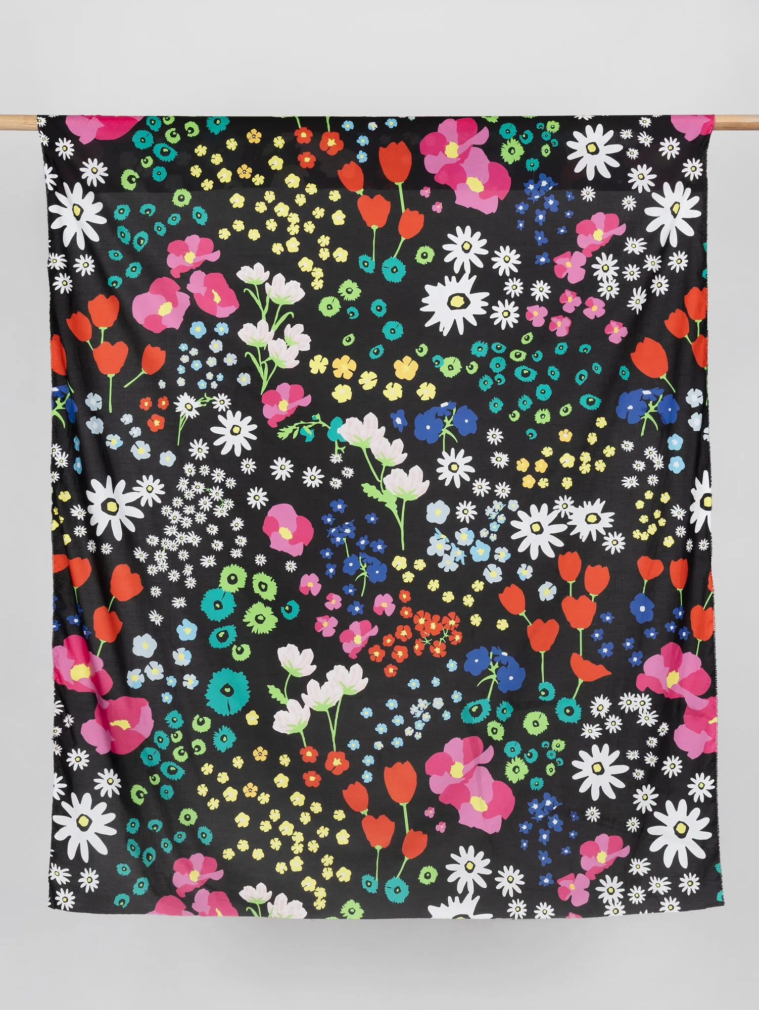 Large Floral Cotton Voile The Kooples Deadstock - Black   Pink   Green - Swatch