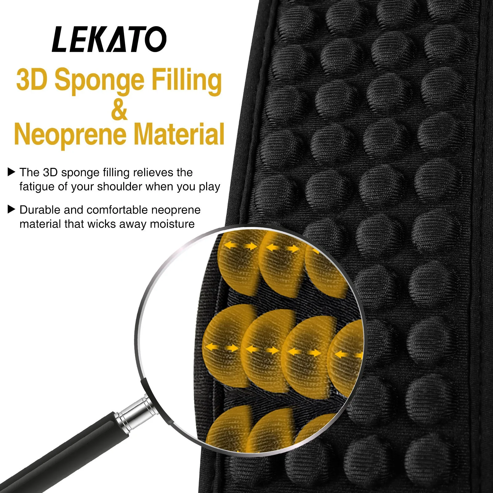 LEKATO Guitar Bass Strap 3" Wide Padded w/ 3D Sponge Filling Adjustable 45" to 55"