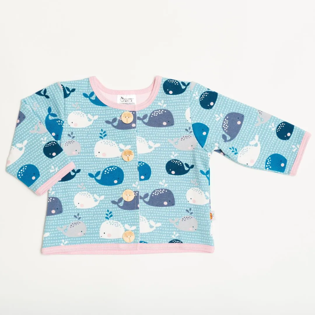 Lined baby jacket "Whales/Baby Pink"