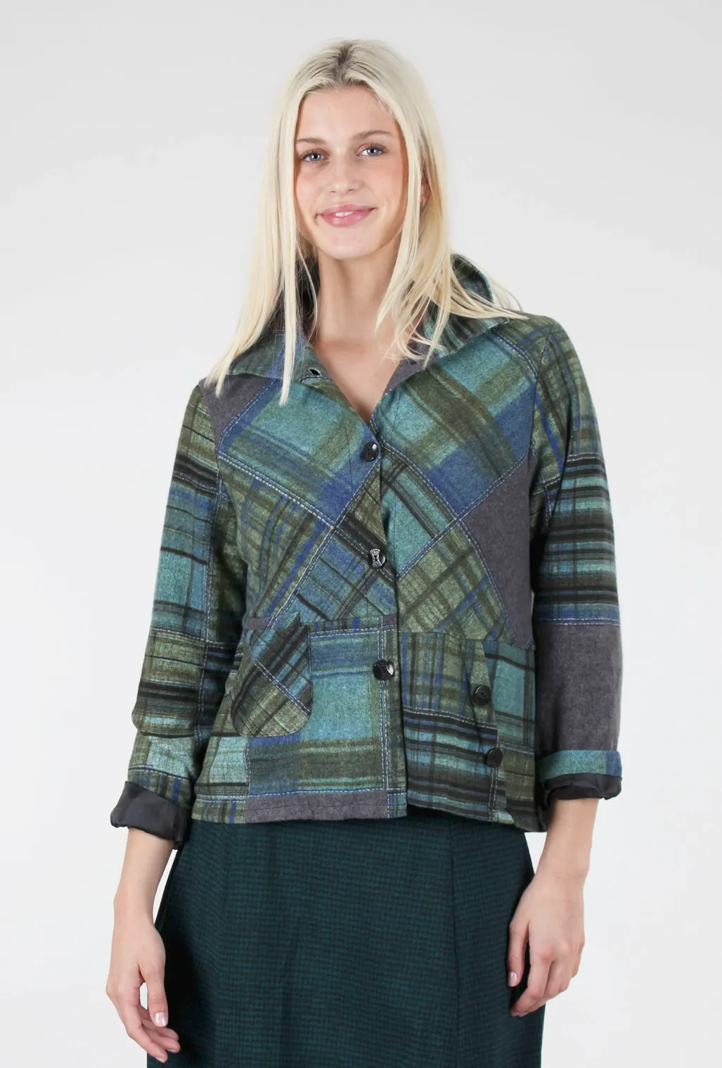 Lined Wire-Collar Jacket, Teal/Olive