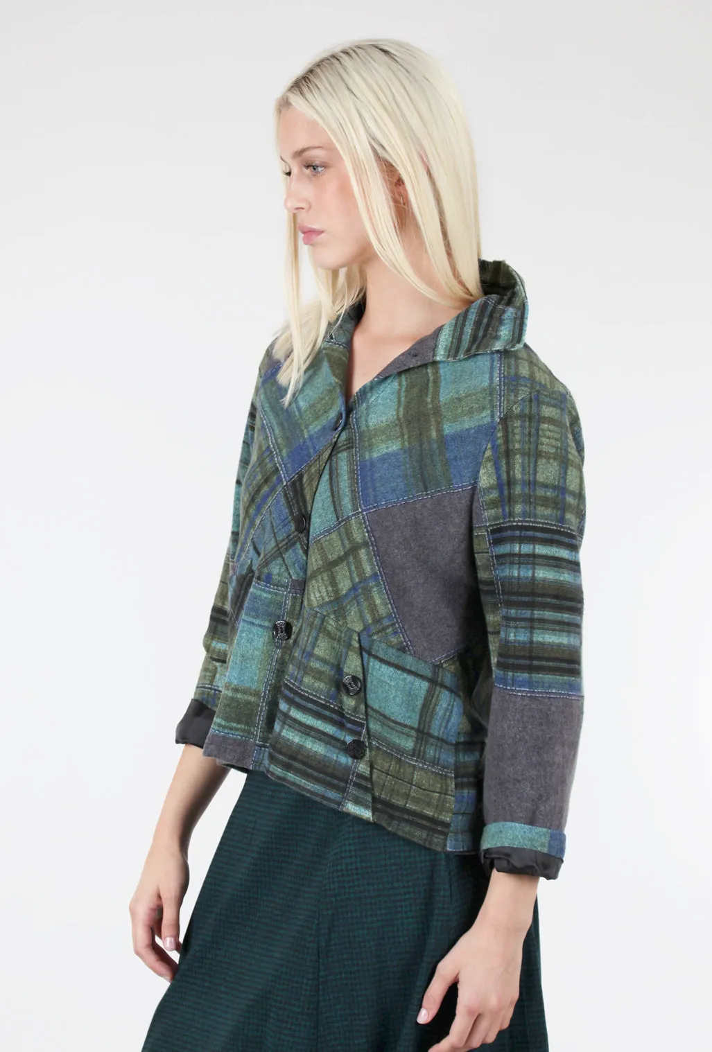 Lined Wire-Collar Jacket, Teal/Olive