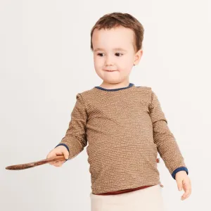 Long-sleeve baby top "Dotted Lines Taupe/Indigo"