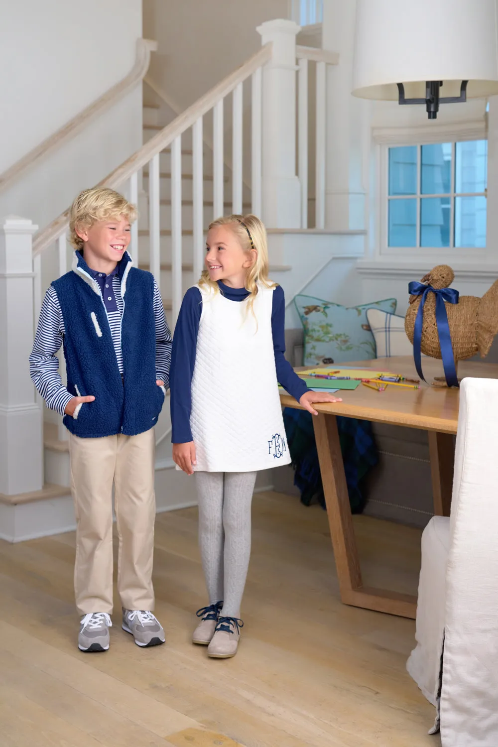 Long Sleeve Prim & Proper Polo & Onesie - Nantucket Navy Stripe with Beale Street Blue Stork