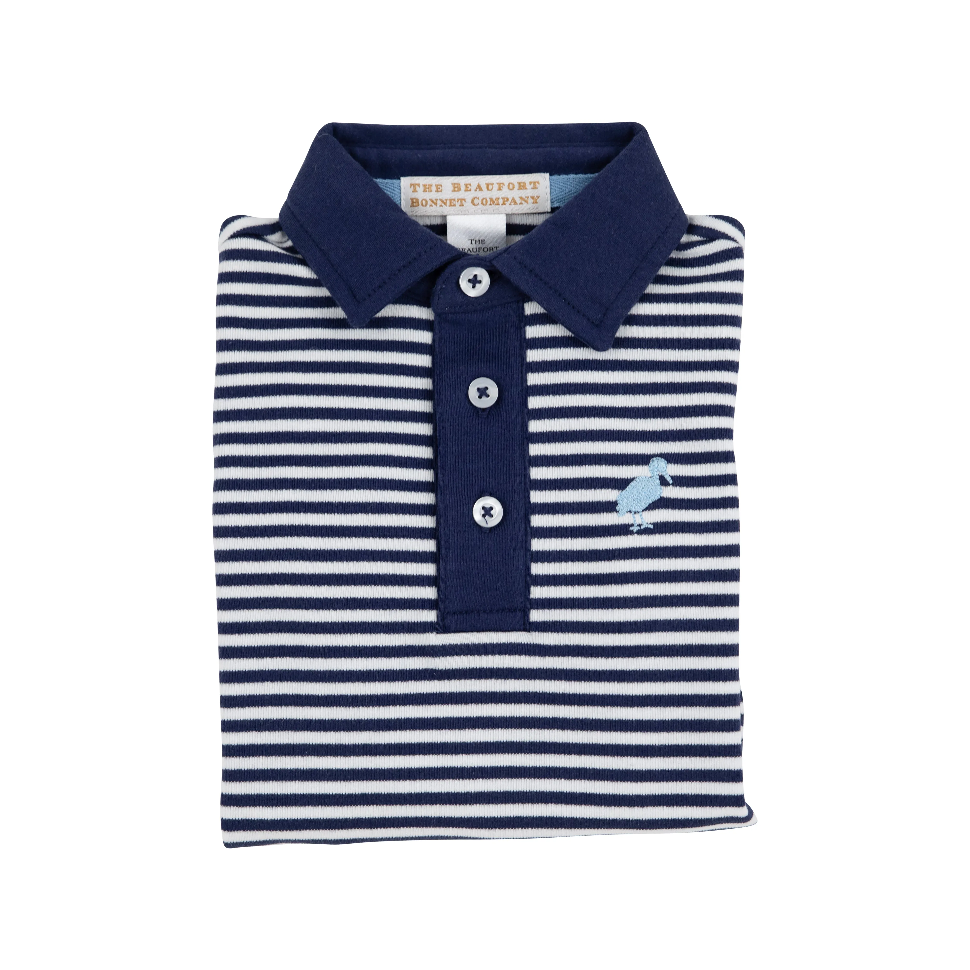 Long Sleeve Prim & Proper Polo & Onesie - Nantucket Navy Stripe with Beale Street Blue Stork