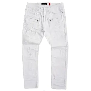 M1786 Makobi Prado Biker Jeans with Rip & Repair - White