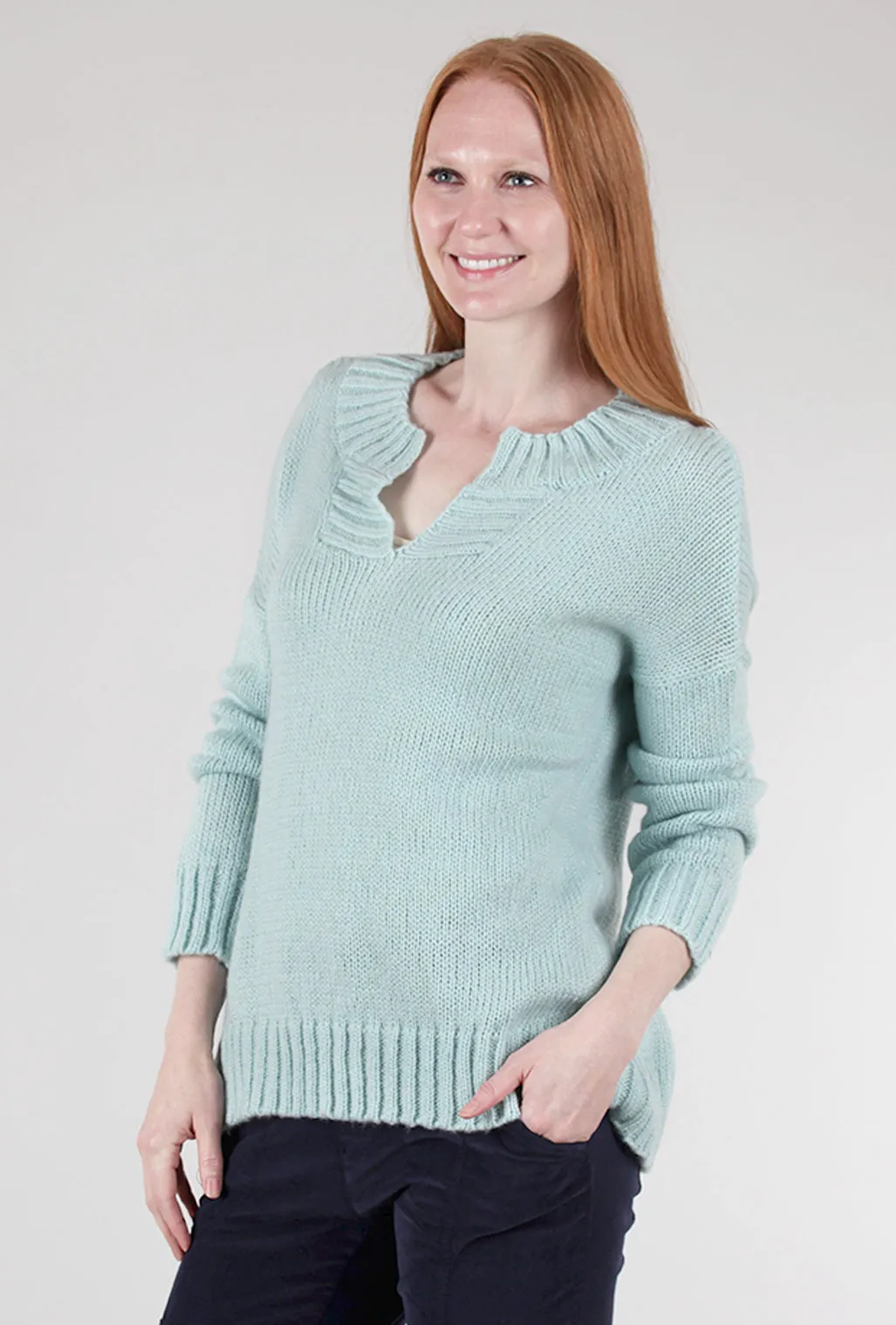 Mara Split-Crew Sweater, Perfect Break Blue