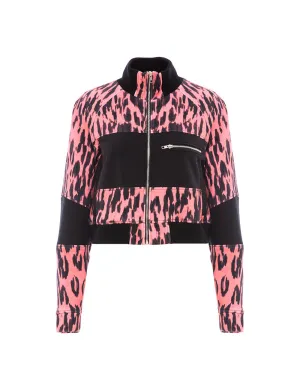 MARK FAST Women Leopard Pattern Splicing Zip-Up Short Jacket