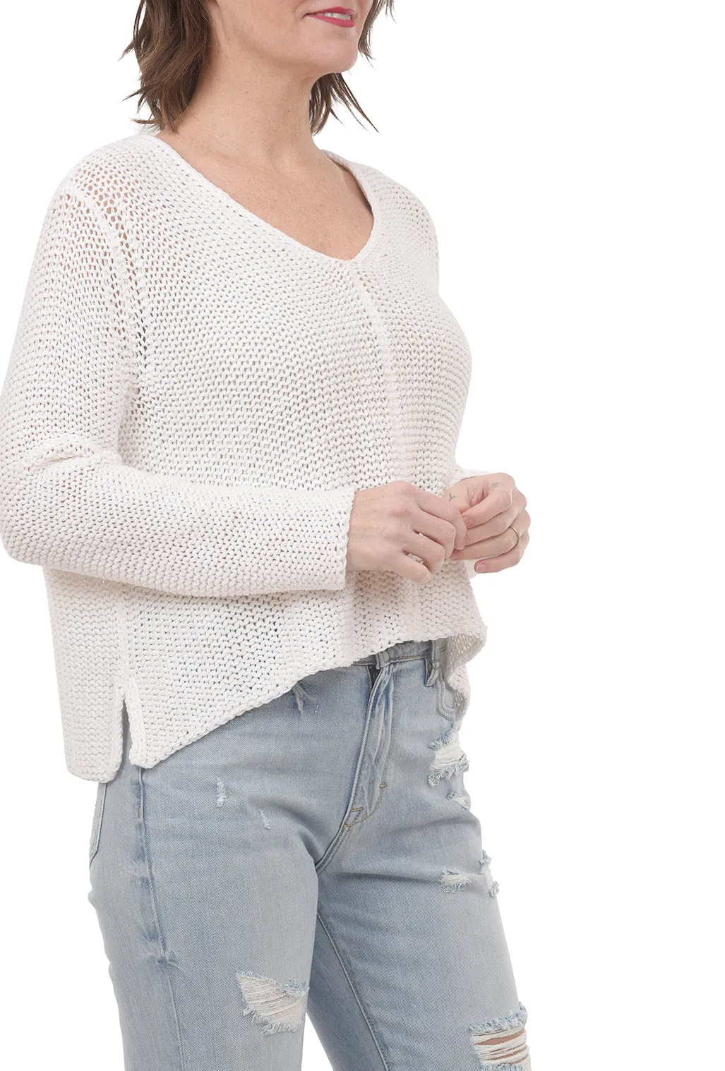 Maui V Neck Sweater, White