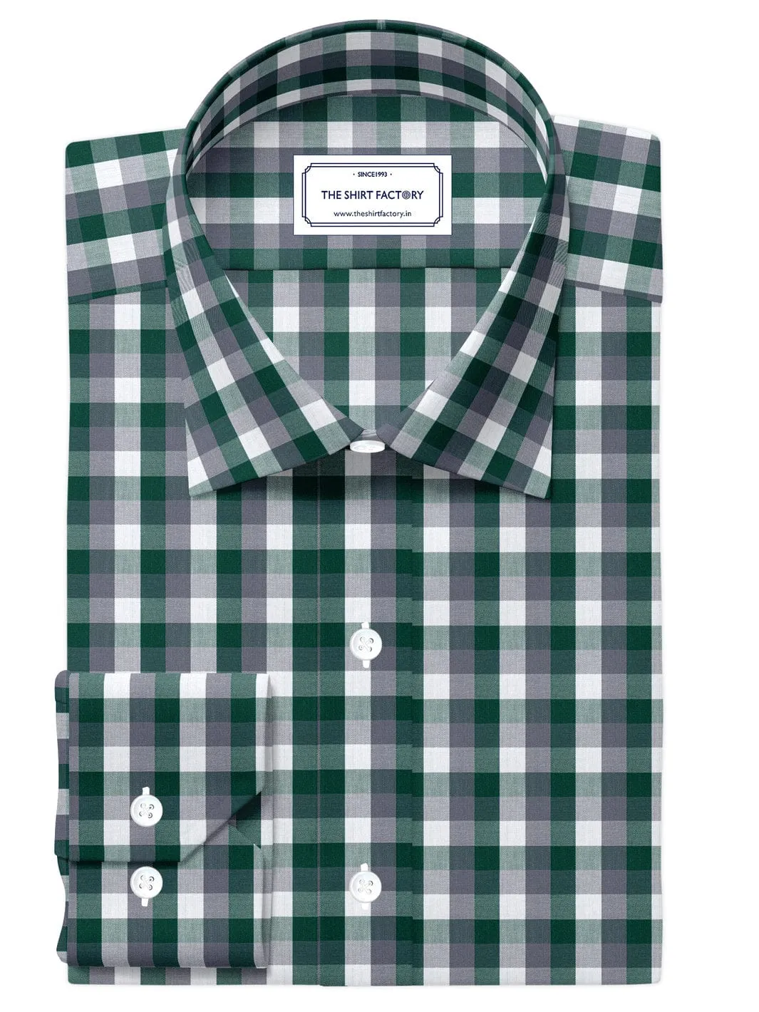 Men's Premium Cotton White & Green Checks Shirt (10246)