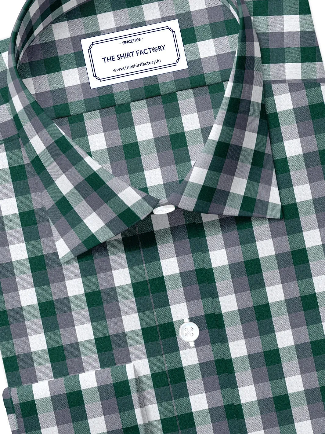 Men's Premium Cotton White & Green Checks Shirt (10246)