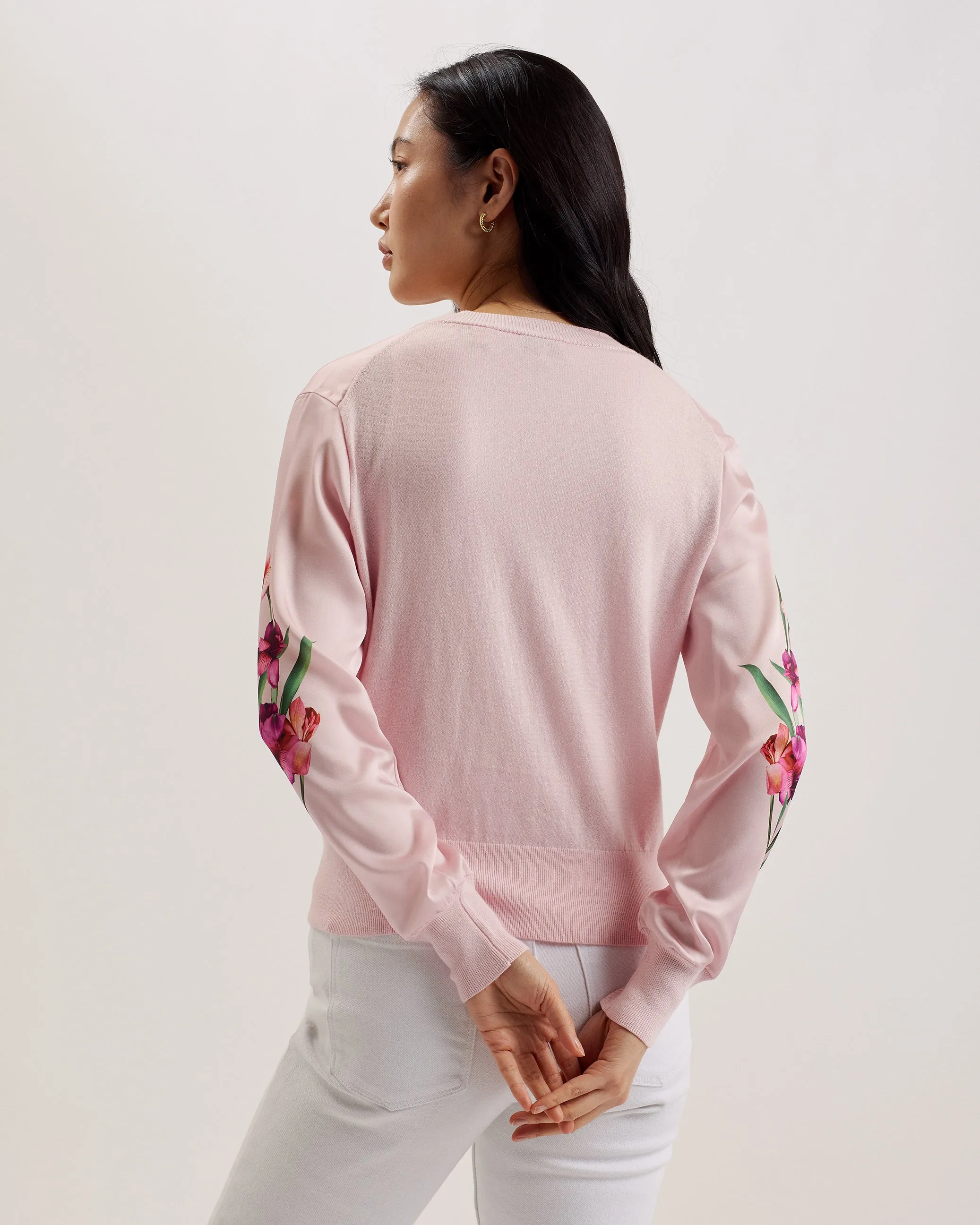 Meralll Woven Front Printed Cardigan Lt-Pink