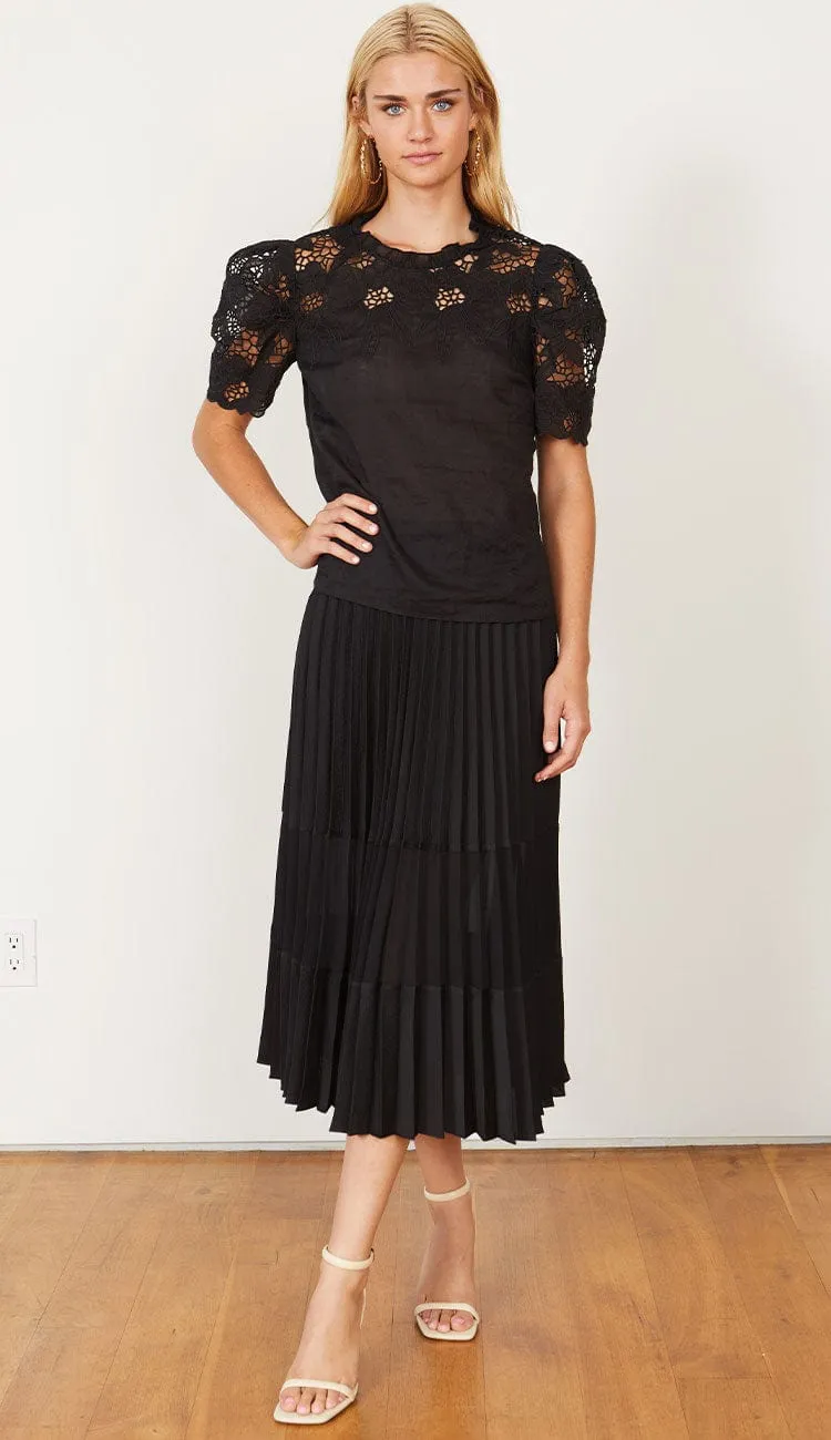 Mia Pleated Black Mesh Panel Skirt