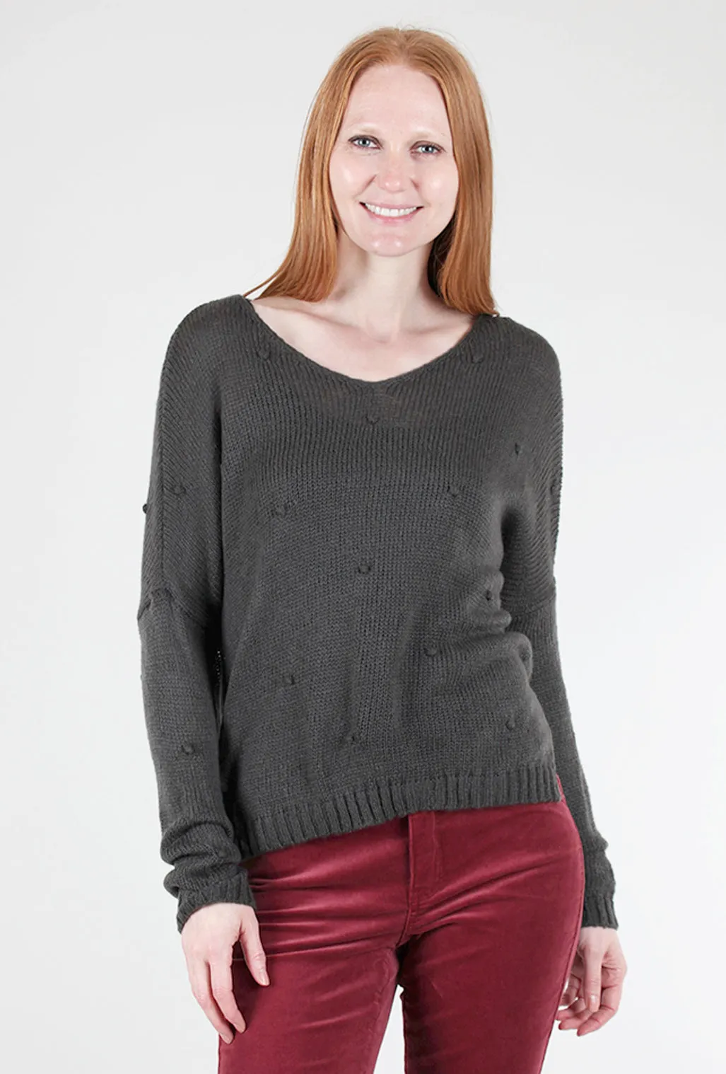 Mini Popcorn V Sweater, Bold Ink Gray