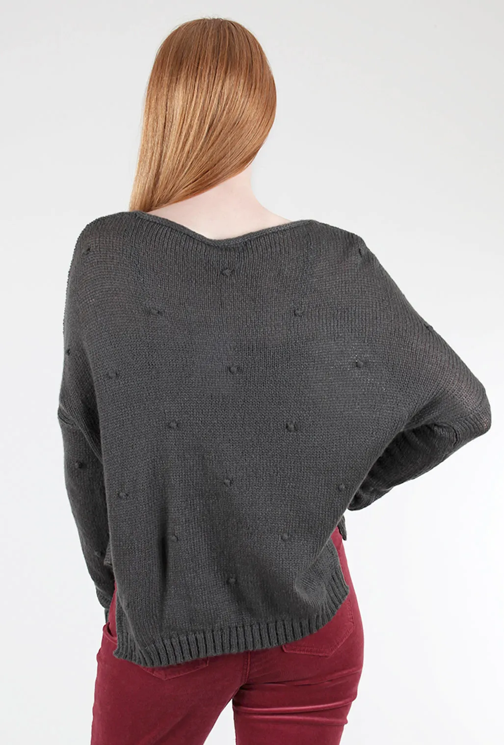 Mini Popcorn V Sweater, Bold Ink Gray