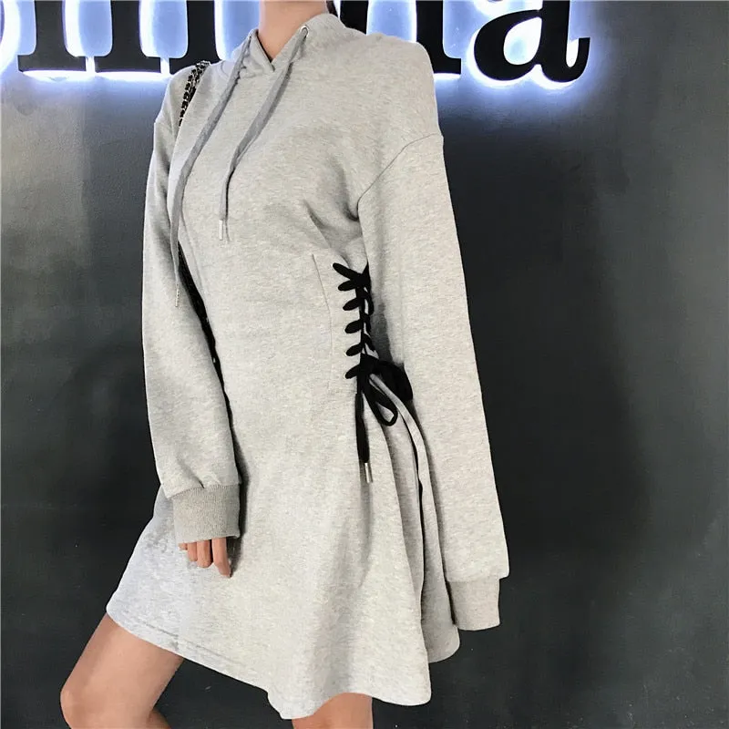 'Misery' Gray or Black Lace Up Hooded Dress