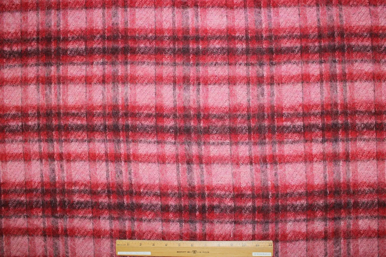 Mohair Blend Plaid Jacket Weight - Red Tones