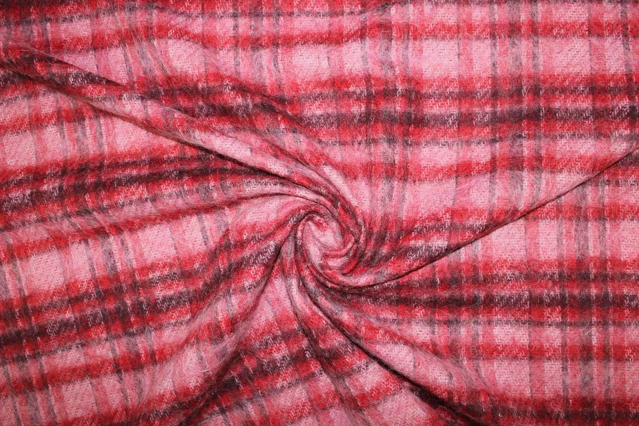 Mohair Blend Plaid Jacket Weight - Red Tones