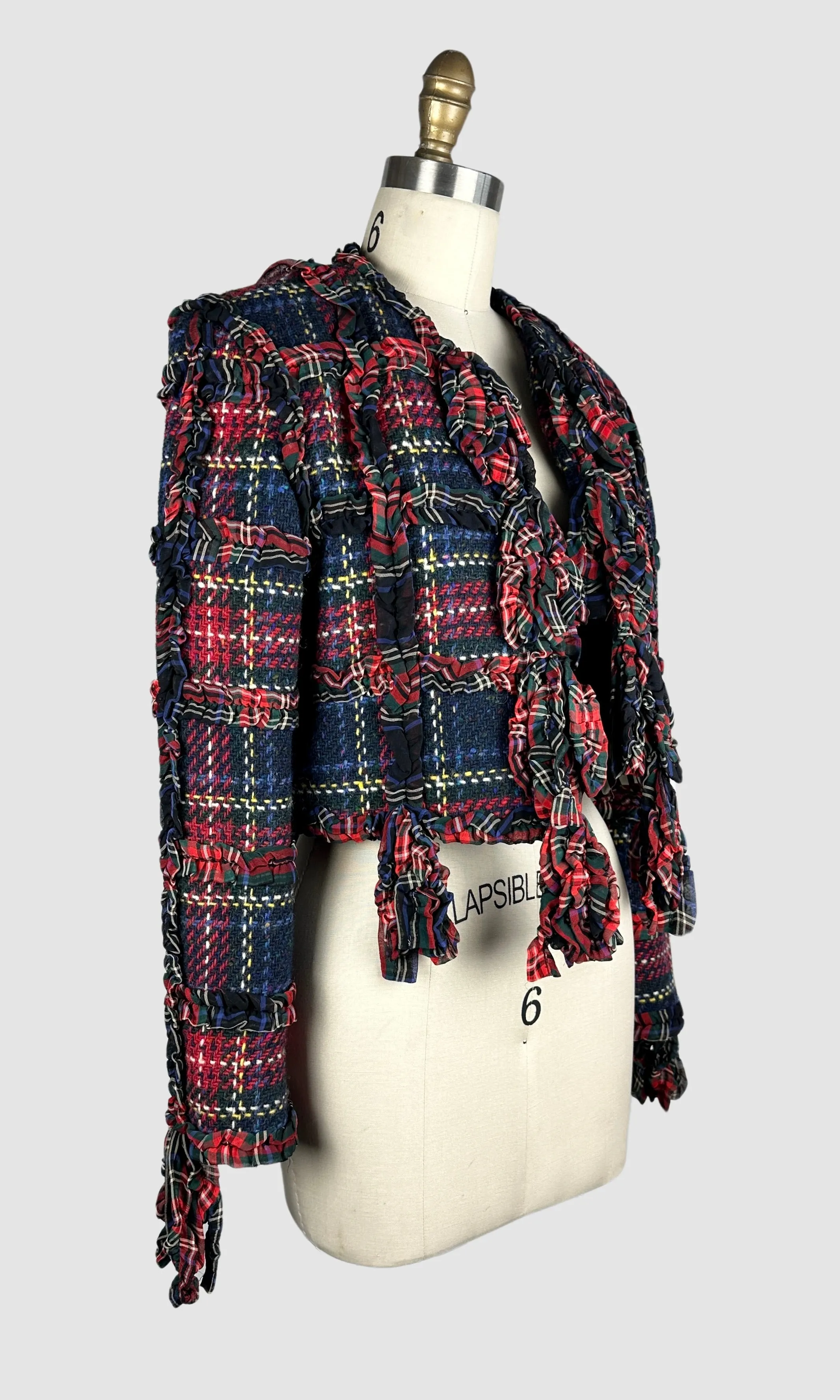 MOSCHINO CHEAP & CHIC 90s Cropped Wool Tweed Tartan Jacket • Small