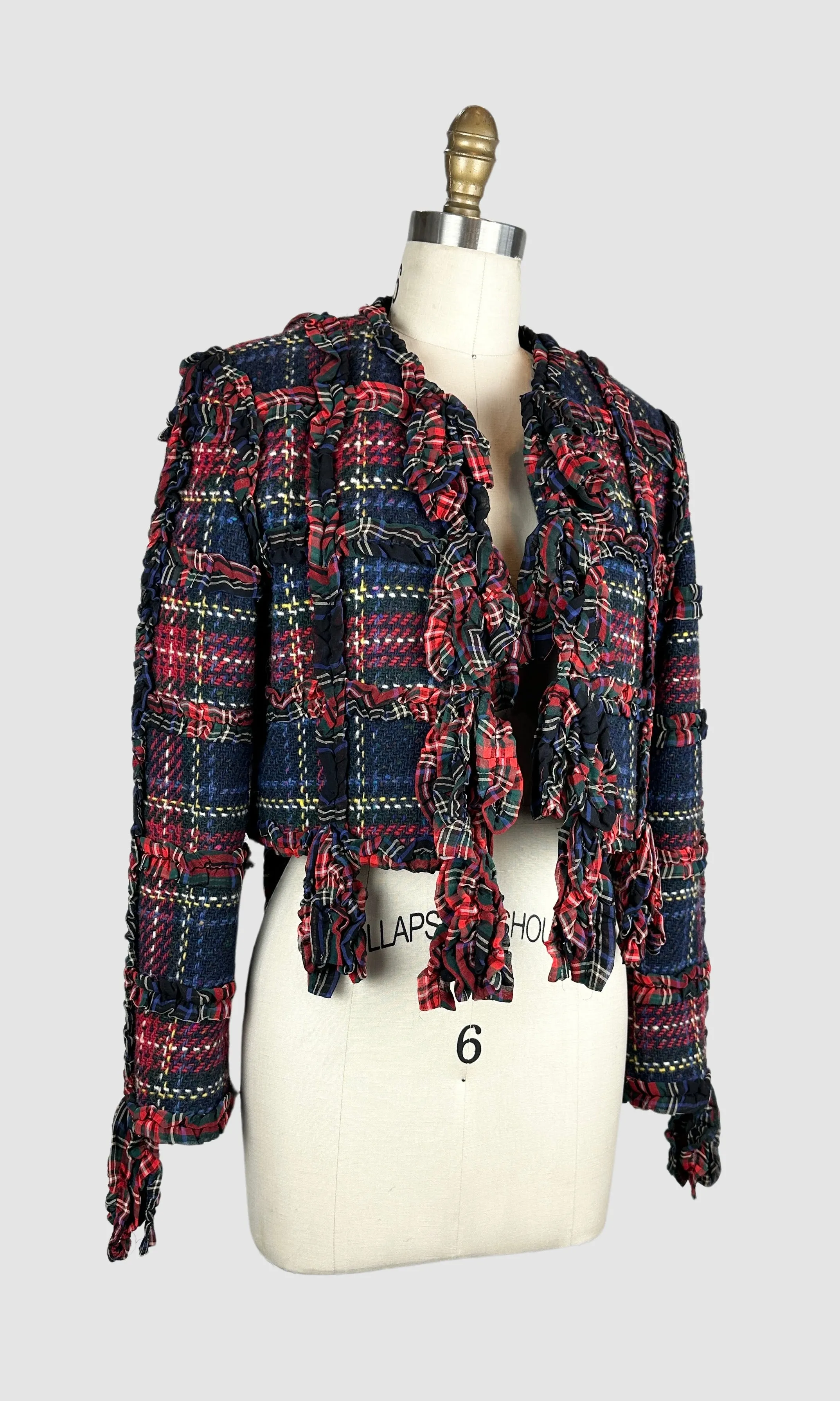 MOSCHINO CHEAP & CHIC 90s Cropped Wool Tweed Tartan Jacket • Small