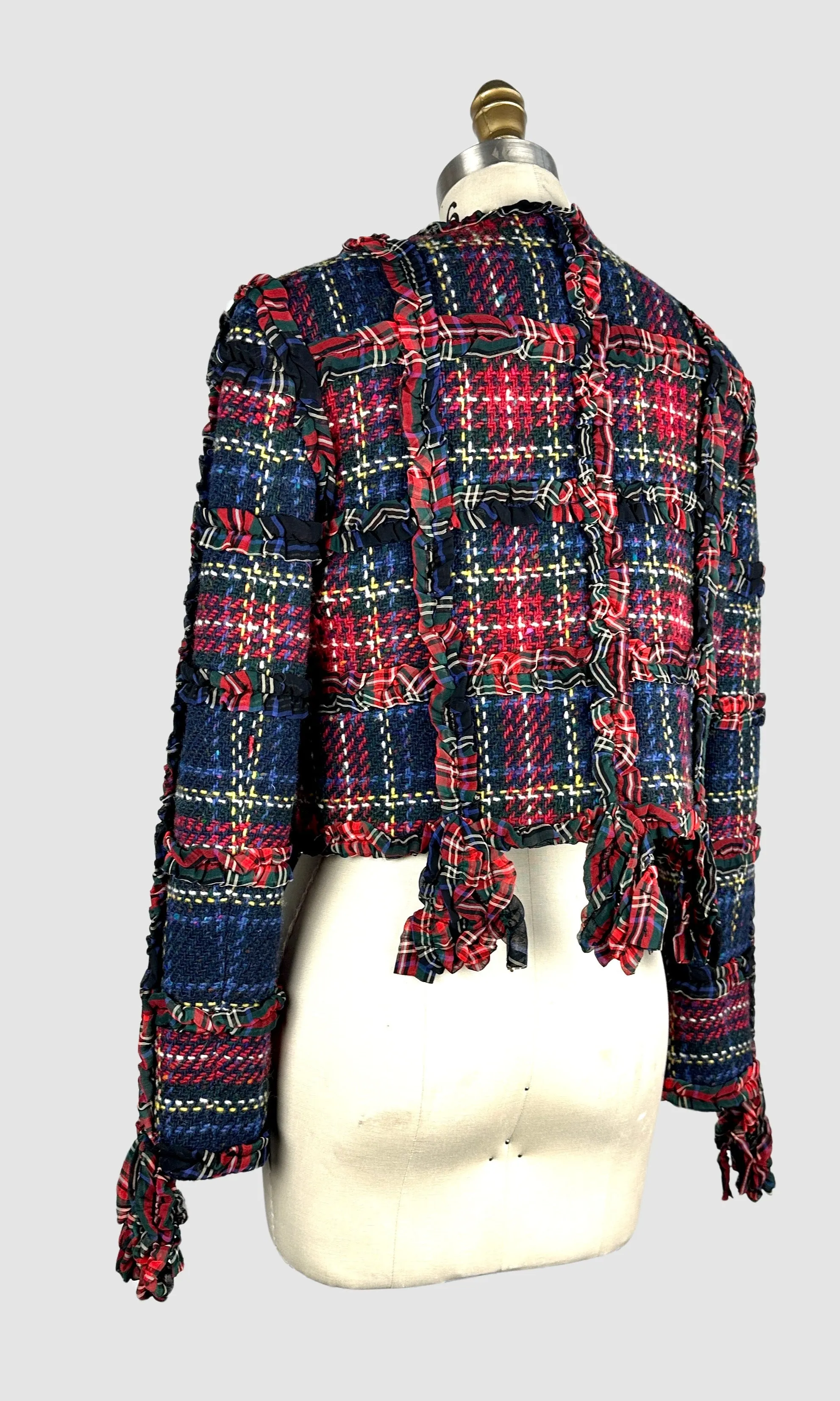 MOSCHINO CHEAP & CHIC 90s Cropped Wool Tweed Tartan Jacket • Small