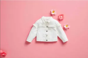 Mudpie Toddler White & Pink Denim Jacket