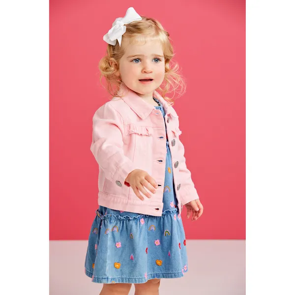 Mudpie Toddler White & Pink Denim Jacket