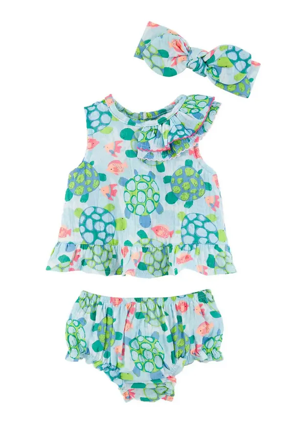 Mudpie Turtle Print Baby Pinafore Set