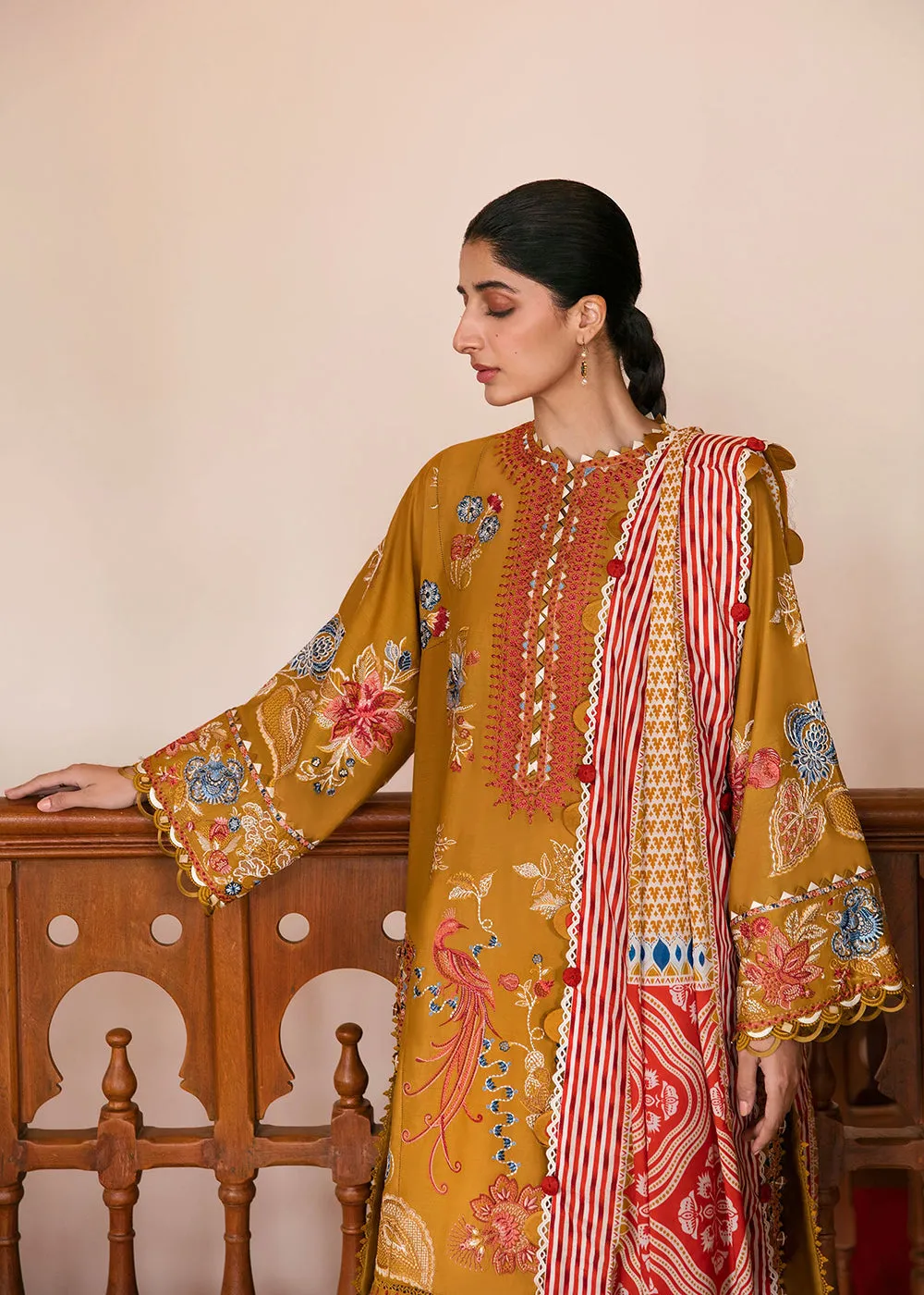 Mustard Luxury Lawn Suit | Zaha | Festive Lawn '23 | DERIN - ZF23-02