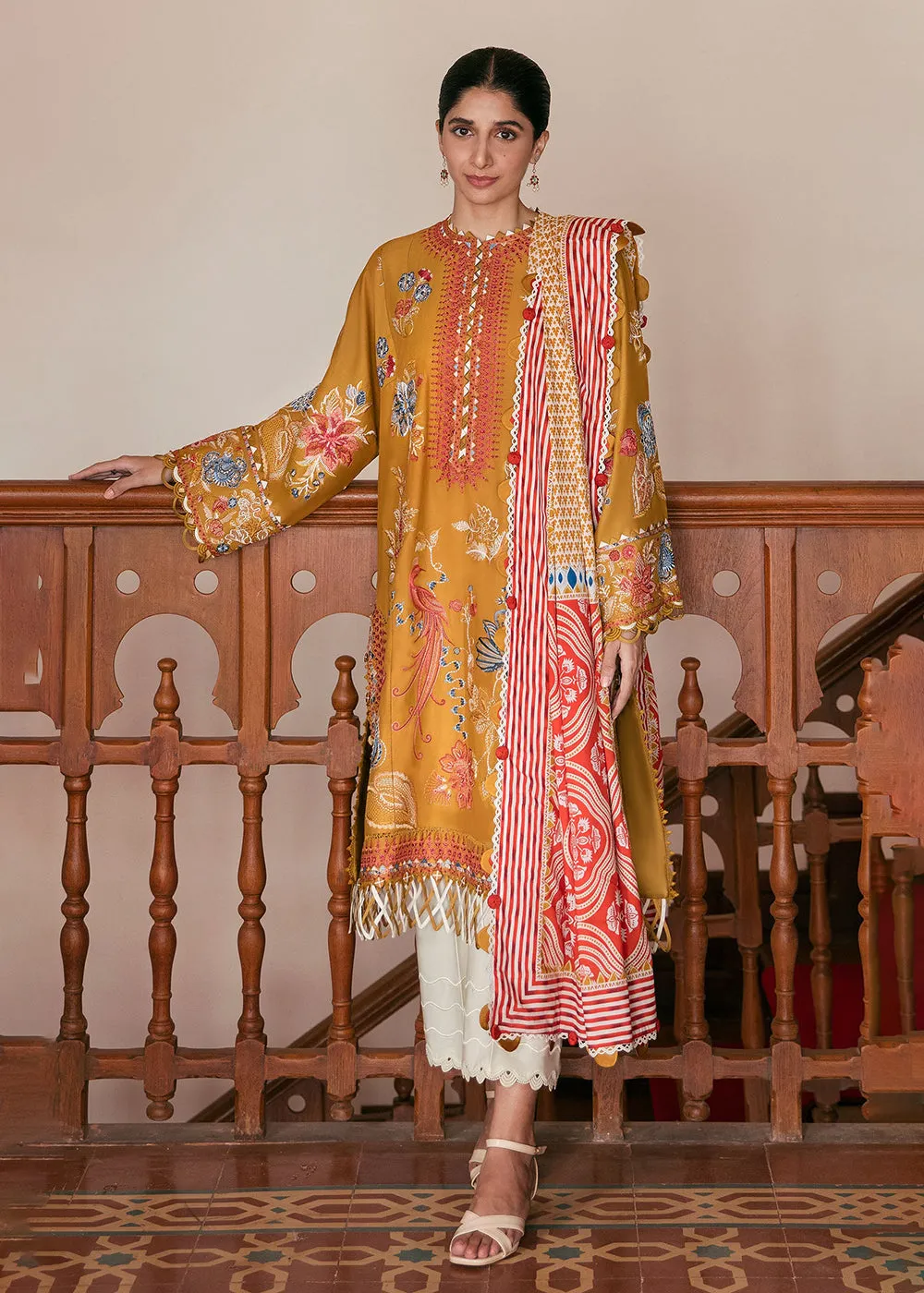 Mustard Luxury Lawn Suit | Zaha | Festive Lawn '23 | DERIN - ZF23-02