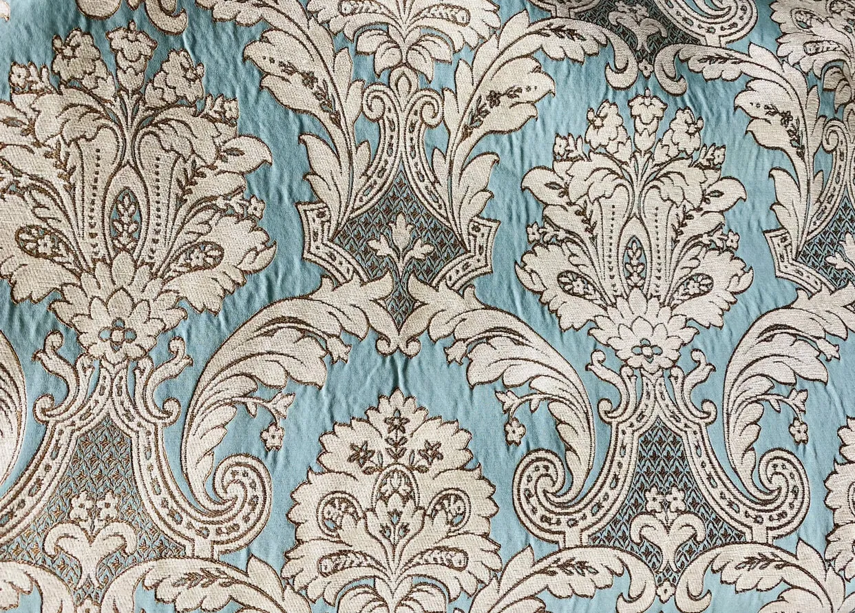 NEW King Donald Designer Brocade Satin Burnout Chenille Upholstery Velvet Fabric - Turquoise