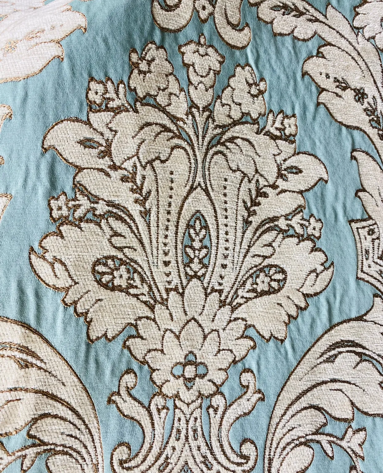 NEW King Donald Designer Brocade Satin Burnout Chenille Upholstery Velvet Fabric - Turquoise