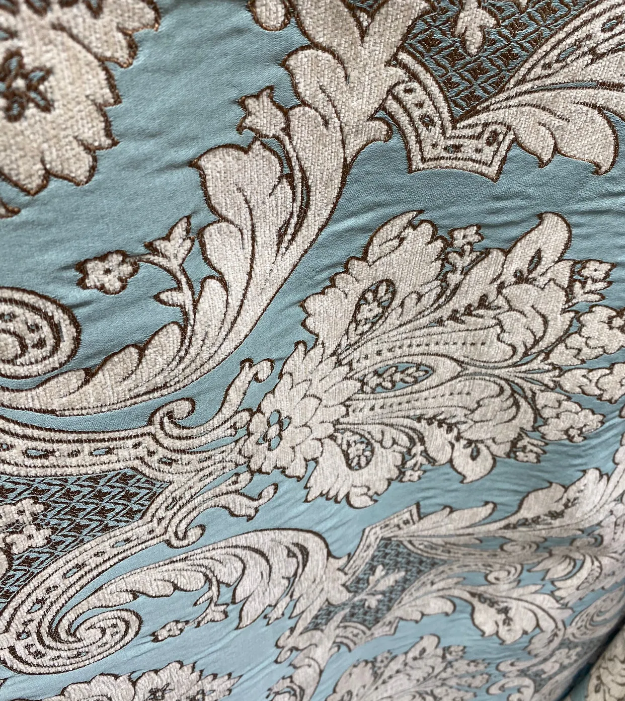 NEW King Donald Designer Brocade Satin Burnout Chenille Upholstery Velvet Fabric - Turquoise