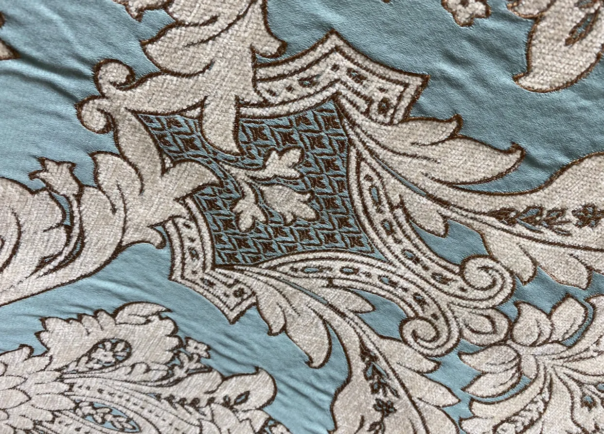 NEW King Donald Designer Brocade Satin Burnout Chenille Upholstery Velvet Fabric - Turquoise