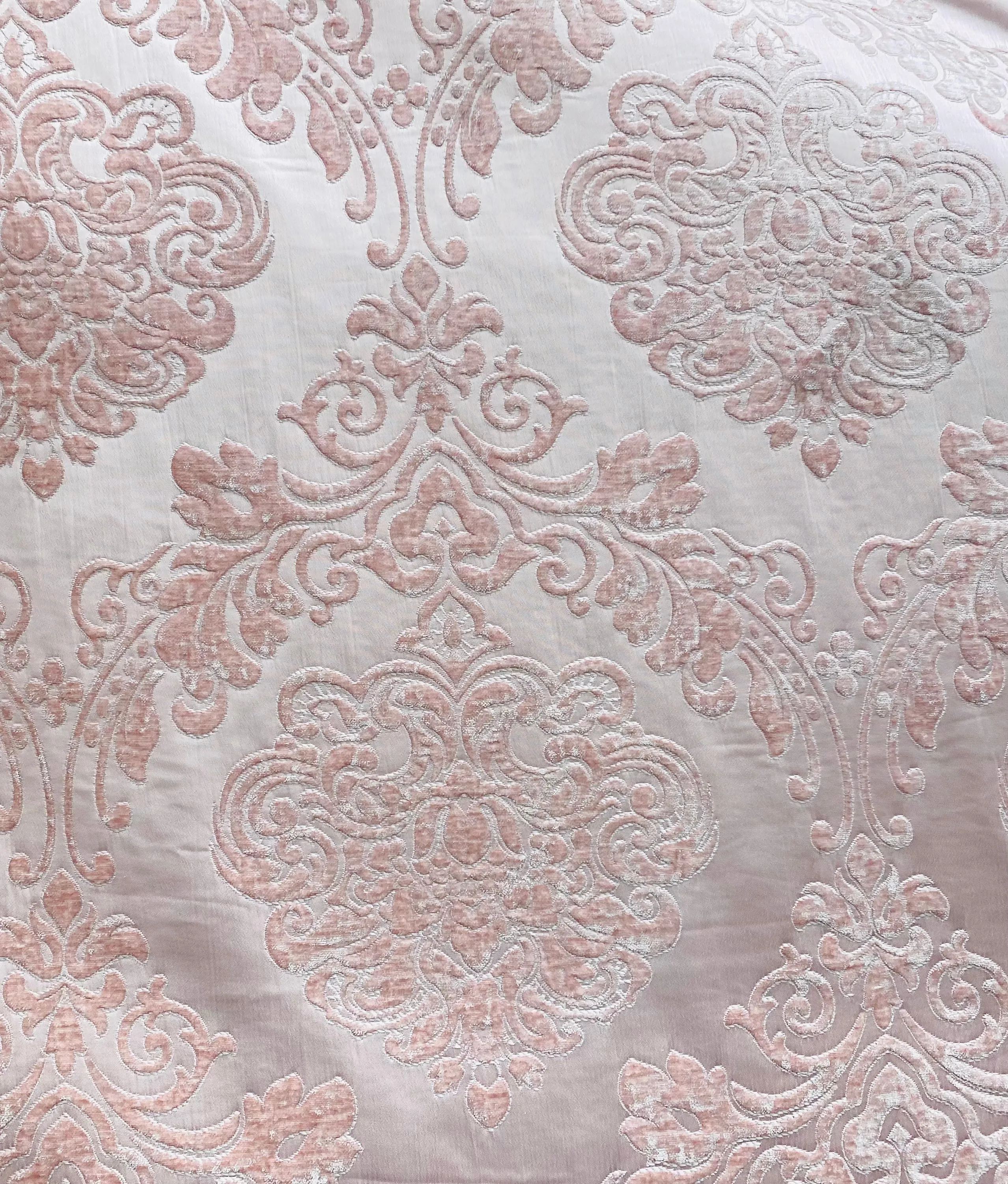 NEW King Julius Designer Brocade Satin Burnout Chenille Velvet Fabric - Light Pink