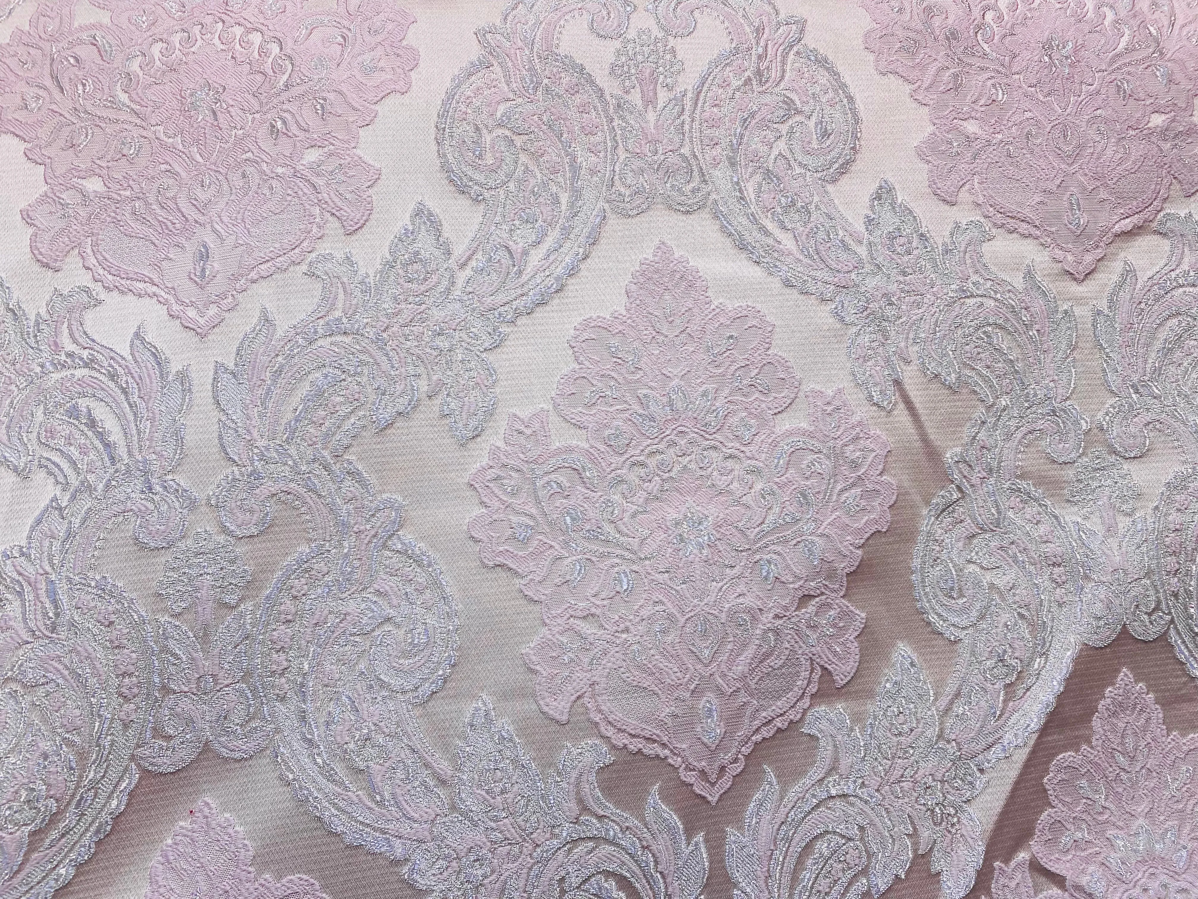 NEW King Rufus Brocade Satin Damask Decorating & Upholstery Fabric- Antique Pink