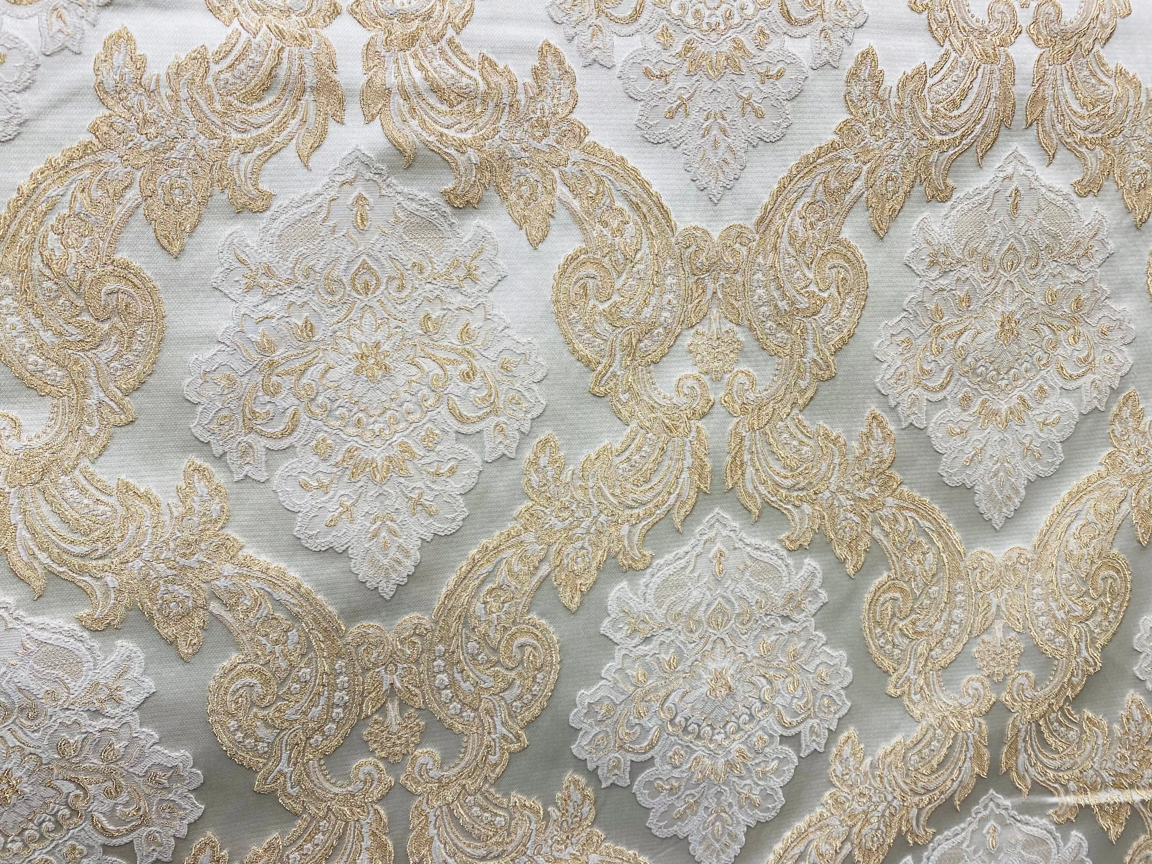 NEW King Rufus Brocade Satin Damask Decorating & Upholstery Fabric- Champagne Gold