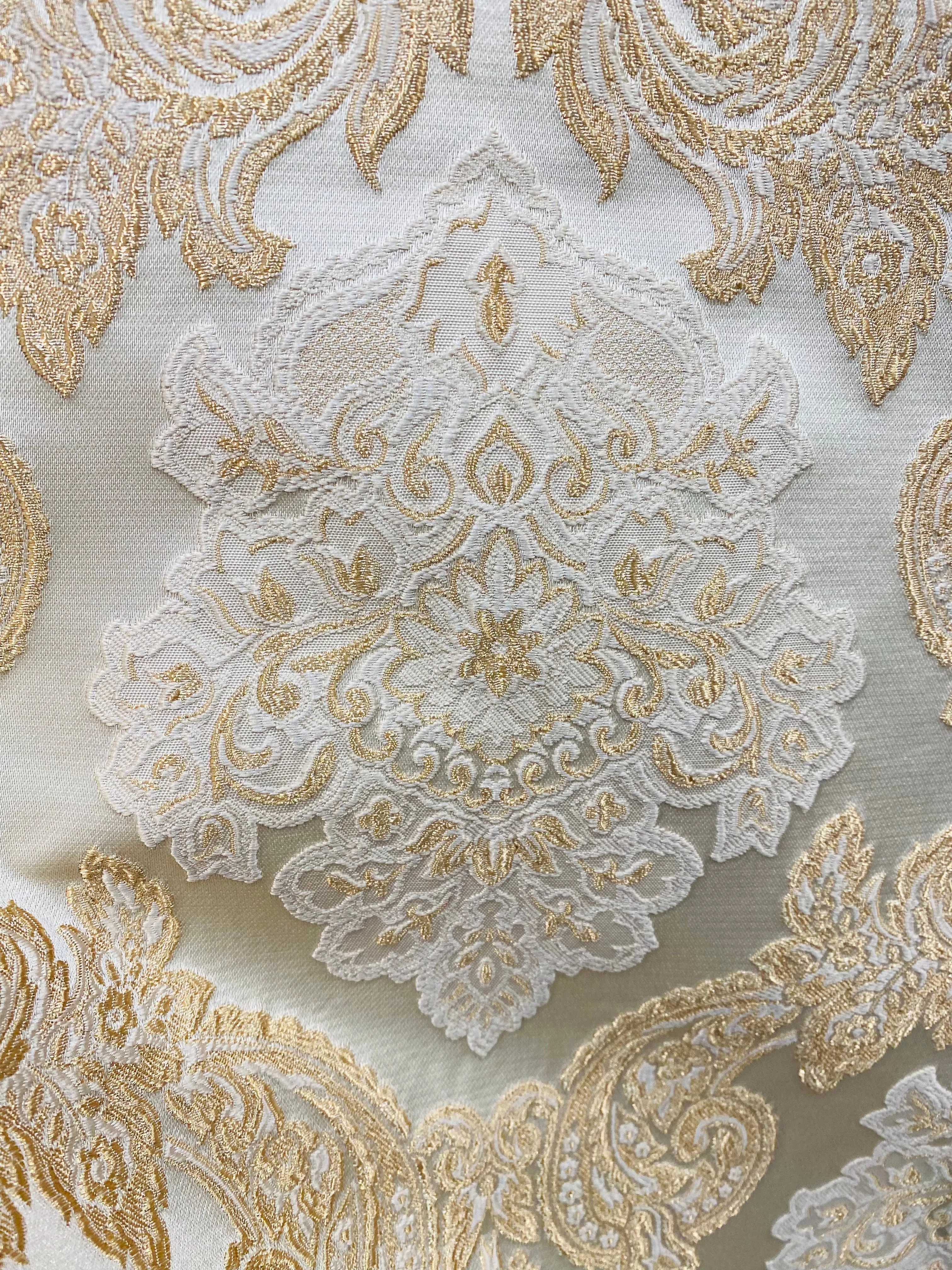 NEW King Rufus Brocade Satin Damask Decorating & Upholstery Fabric- Champagne Gold