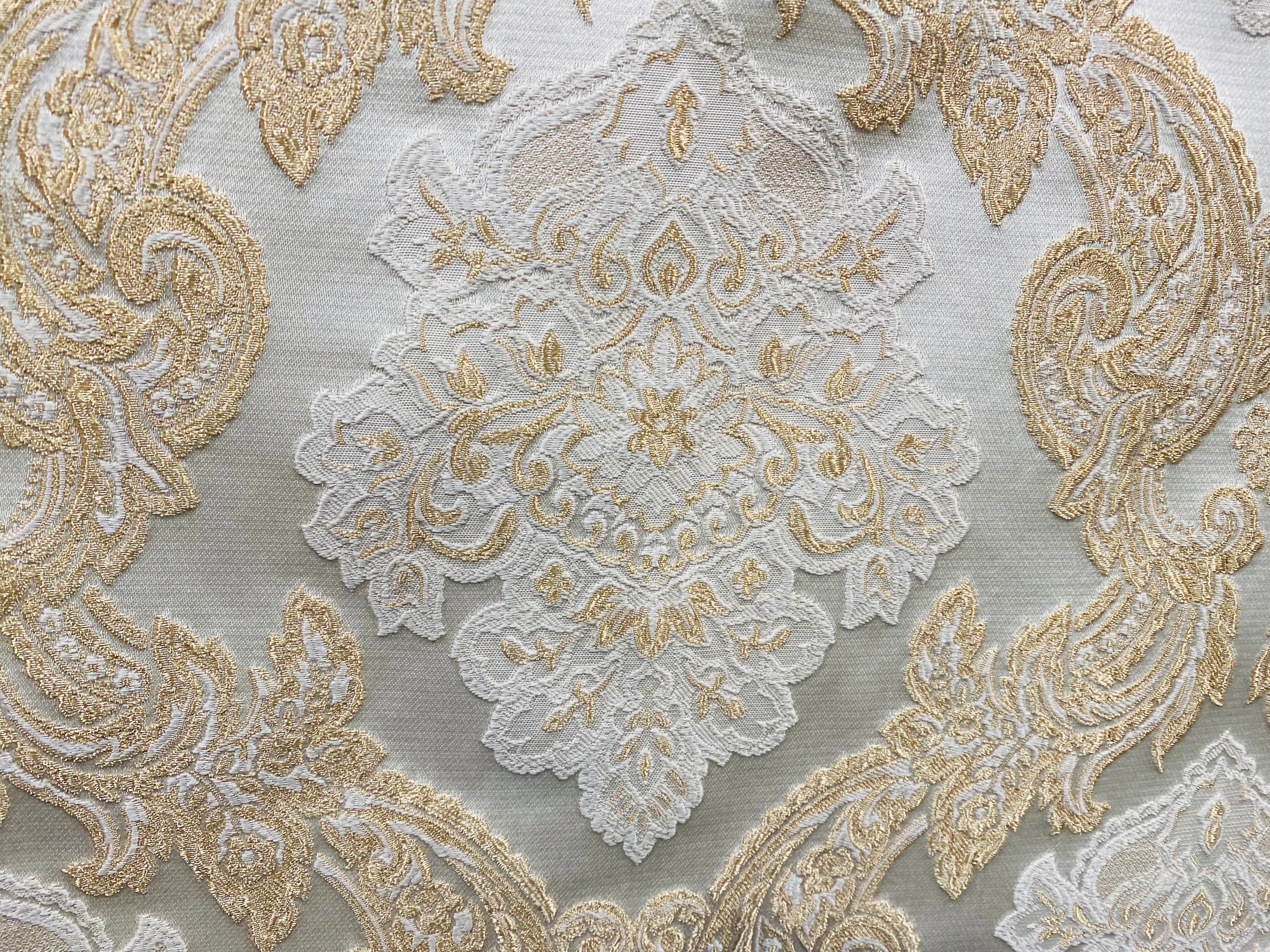 NEW King Rufus Brocade Satin Damask Decorating & Upholstery Fabric- Champagne Gold