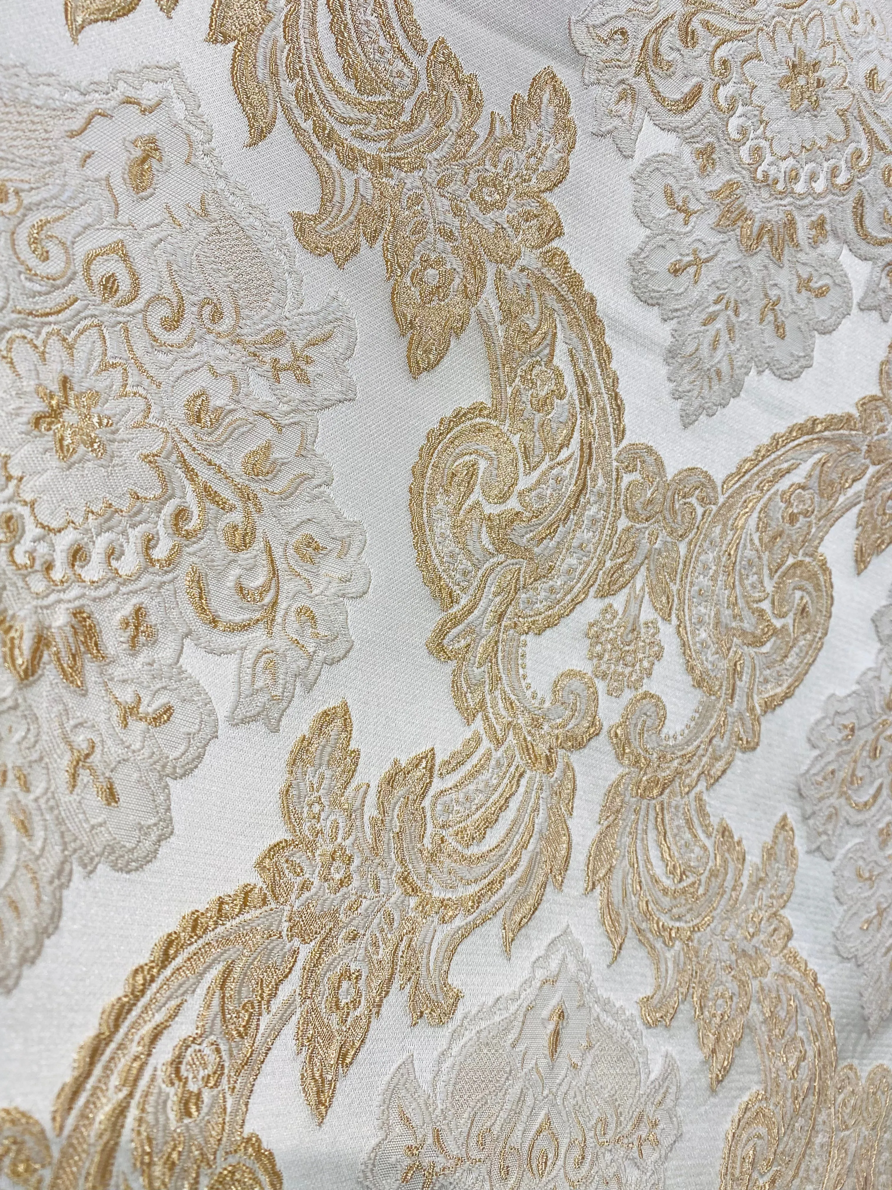 NEW King Rufus Brocade Satin Damask Decorating & Upholstery Fabric- Champagne Gold