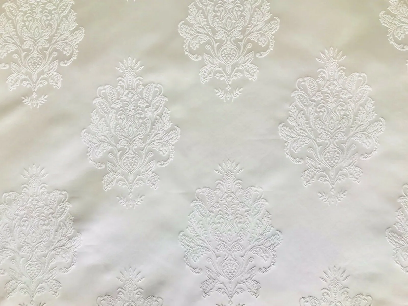 NEW Lady Alison Antique Inspired White Satin Brocade Medallion Upholstery Decorating Fabric