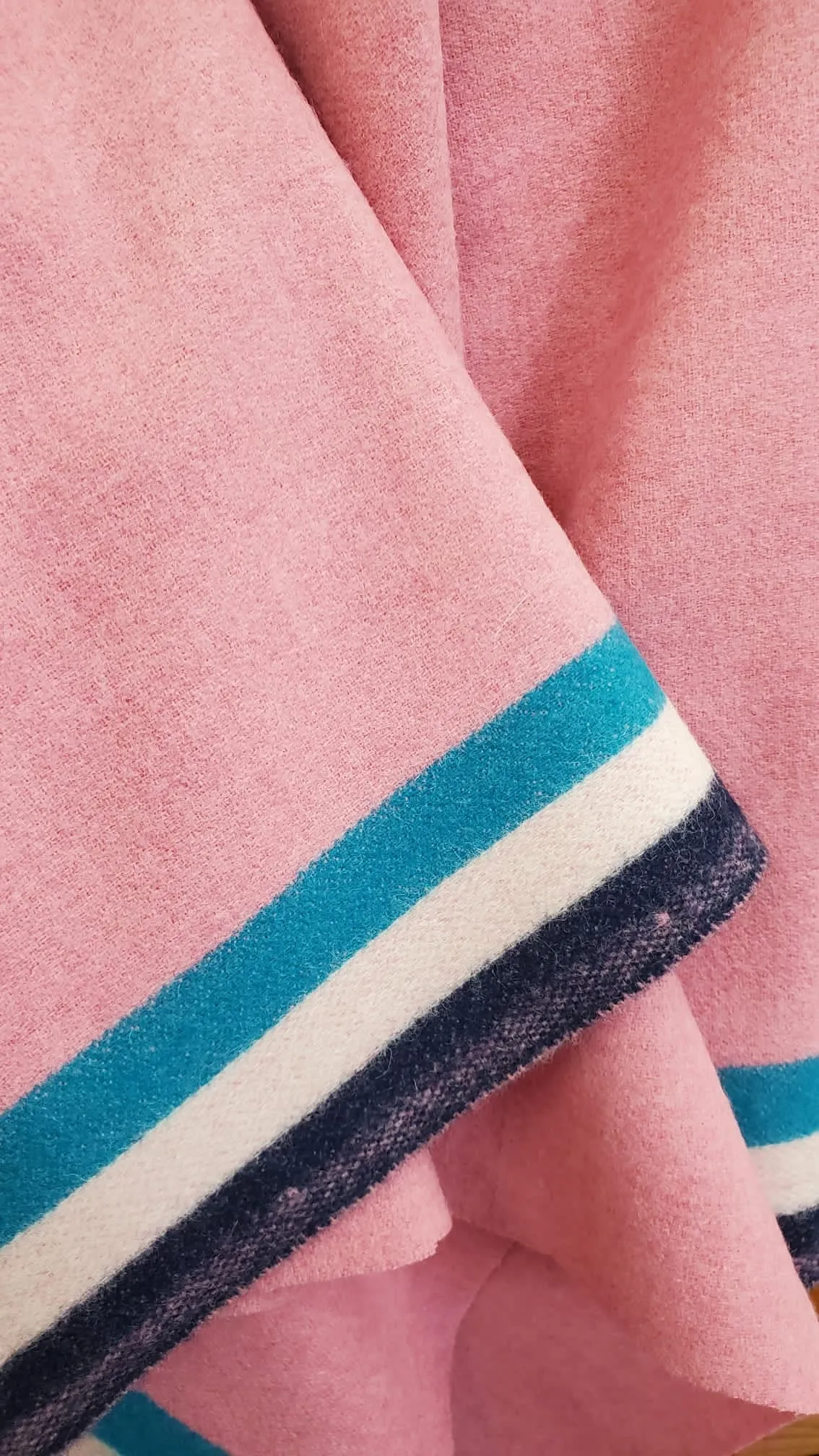 NEW Lady Poirot 100% Wool Made in Italy Coat Fabric Pink with Blue and White Stripes on Selvage