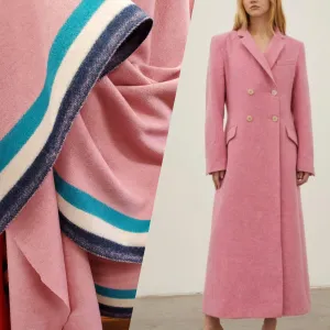 NEW Lady Poirot 100% Wool Made in Italy Coat Fabric Pink with Blue and White Stripes on Selvage