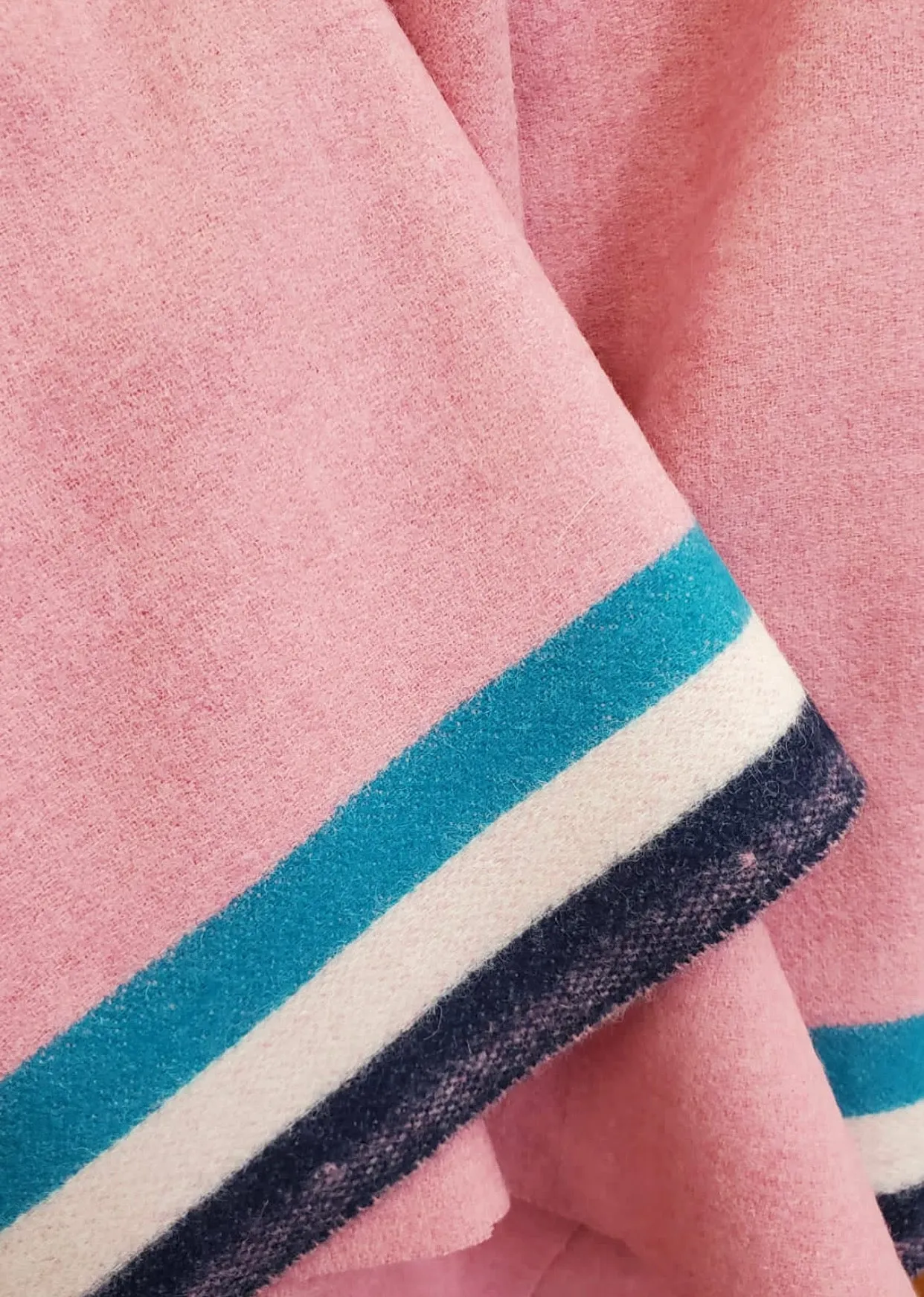 NEW Lady Poirot 100% Wool Made in Italy Coat Fabric Pink with Blue and White Stripes on Selvage