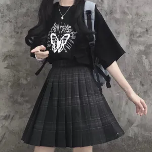 'No Turning Back' Black Grunge Plaid Skirt