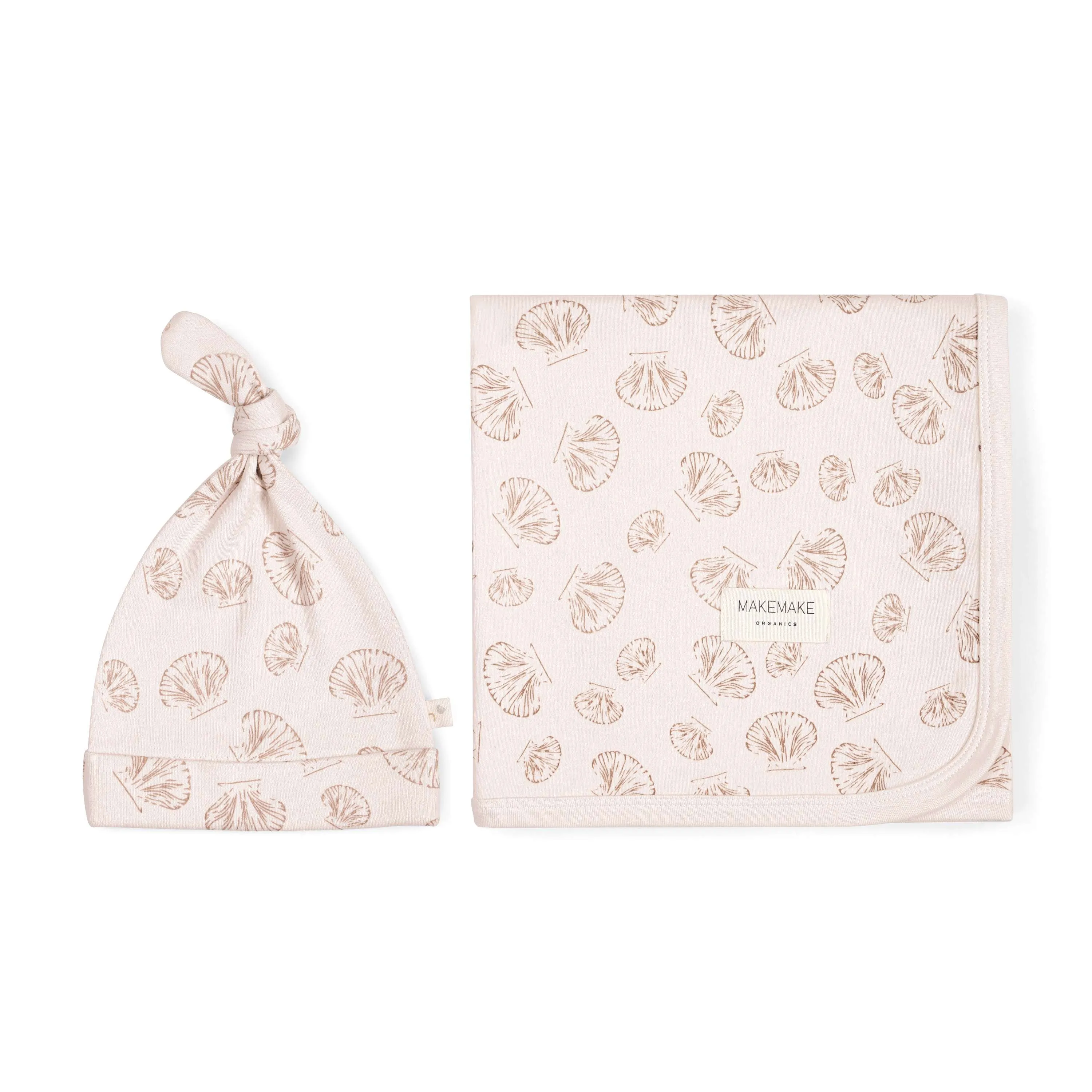 Organic Baby Swaddle Blanket & Hat | Seashells