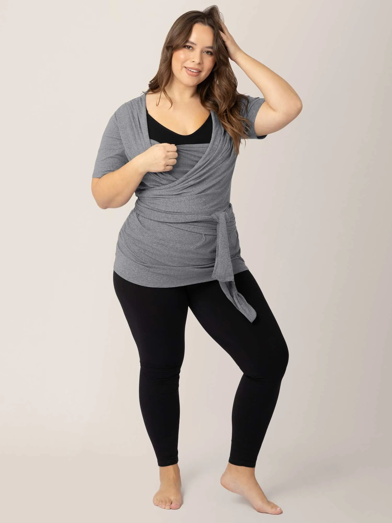 Organic Cotton Skin to Skin Wrap Top | Charcoal Grey Heather