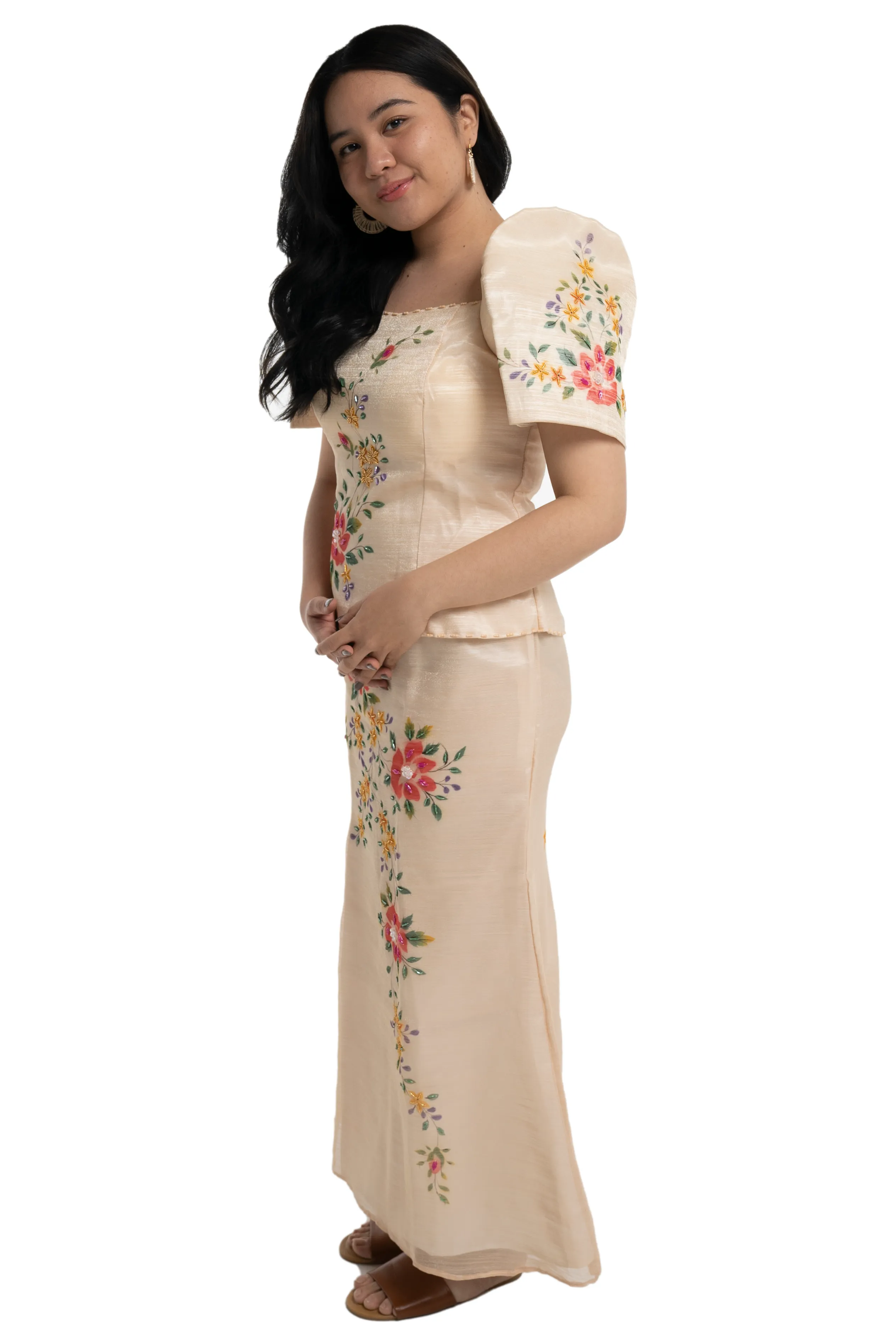 Organza Floral Hand-painted Filipiniana Baro't Saya  - Elle - ML966