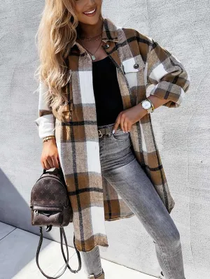 Plaid Tweed Mid-Length Jacket